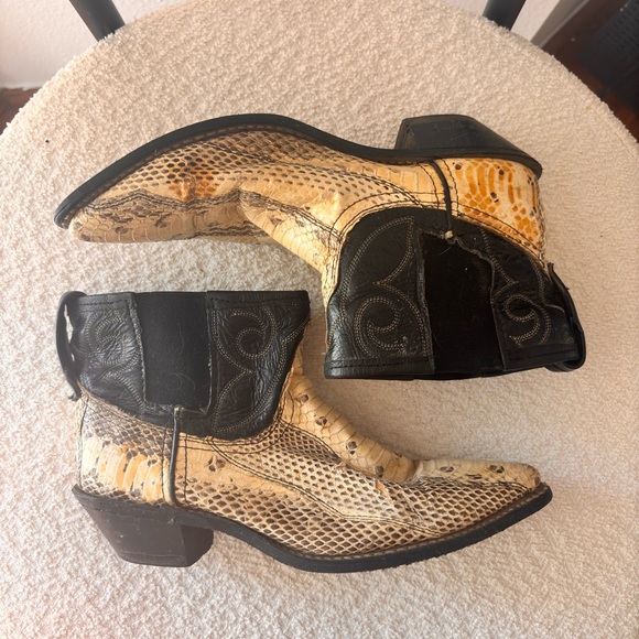 Shoes - Vintage Leather & Snakeskin Ankle Boots